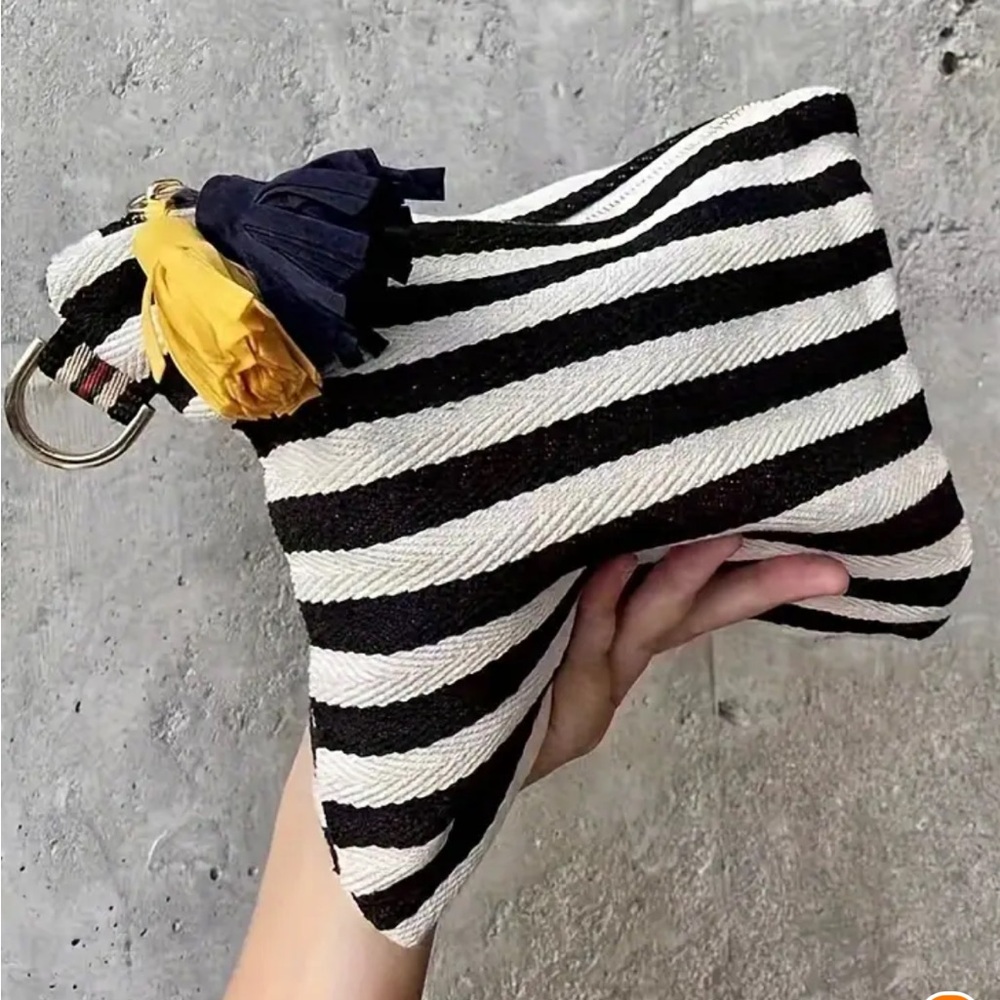 Striped Black and White Clutch with Tassel